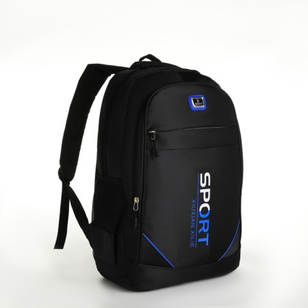Youth backpack from textiles on lightning, 4 pockets, black/blue color-2