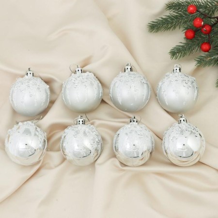 Set of balls plastic D-6 cm, 8 pcs "Adelia" silver