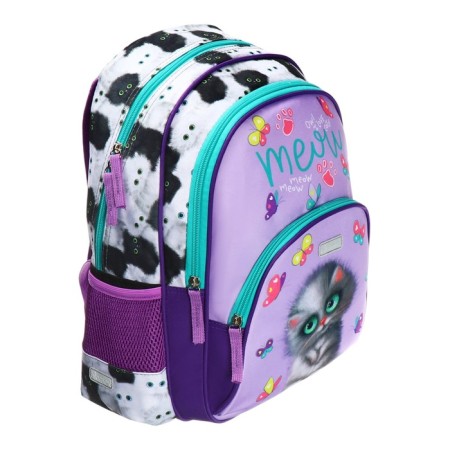 School backpack 38 x 27 x 17, ergonomic back, Devente Attomex Basic, Meow Cat "Sirens 70333438-1