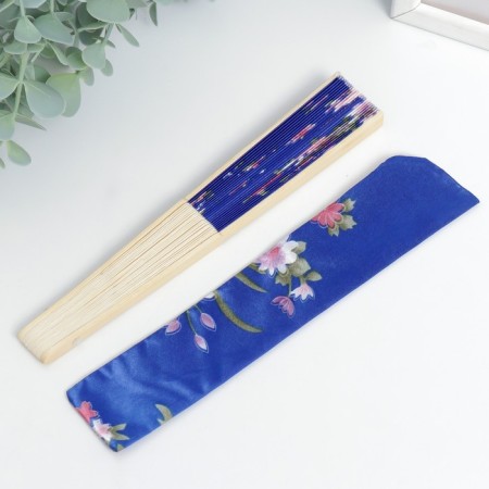 Fan bamboo, textile h = 21 cm "flowers" with a cover, blue-4