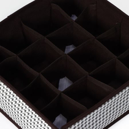 Organizer for storing linen Villy, 16 cells, 27 × 25 × 10 cm, white-brown color-2