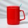 Ceramic mug with a spoon and cover "Bear", 400 ml, red color