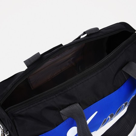 Sports bag with zipper, long belt, black color/cornflower-2
