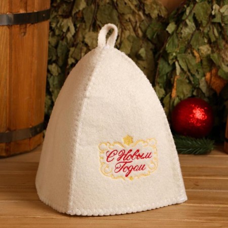 Set for the bath "Happy New Year" hat, mitten-1