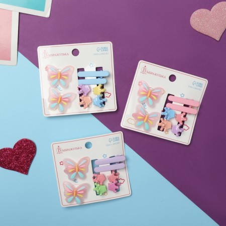 Hair set "Tiny" (2 elastic bands, 2 clamps, 4 crab) butterfly, mix-3