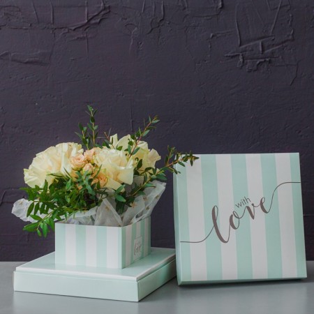 Gift box for flowers with a vase and PVC windows folding, packaging, "With Love", 23 x 30 x 23 cm-3