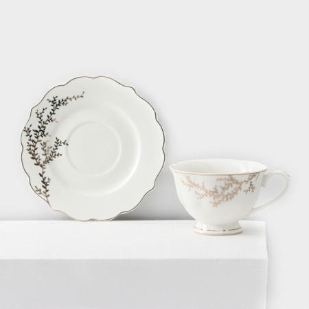 Service Porcelain Tea Leaves, 12 objects: 6 mugs 220 ml, 6 saucers d = 15 cm, white color-3