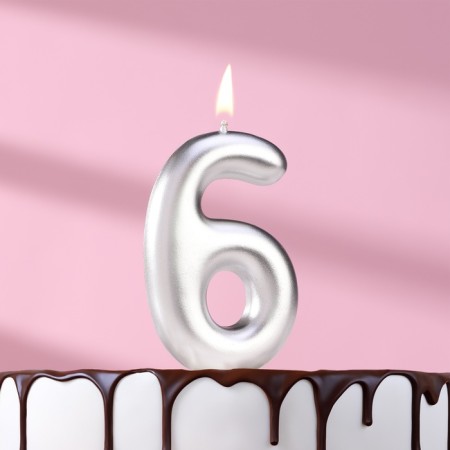 Candle in the Cake "European", number "6", 6 cm, silver