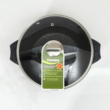 Pamper "granite Star", 4 l, d = 24 cm, h = 12 cm, glass cover, anti -stick coating, black color-4