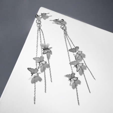Hanging earrings "Butterflies and chains", color silver, 9 cm-1