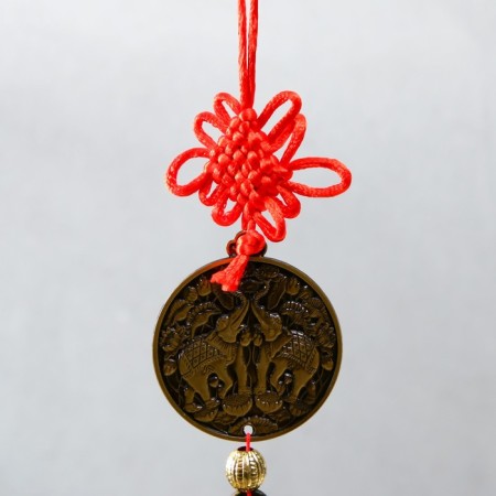 Bell Metal "Elephants on the coin, elephants on the bell" Red node of happiness 5x4x48 cm-1