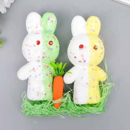 Decor "Zaychat in sprinkling with carrots and grass" Set yellow, green 12 cm