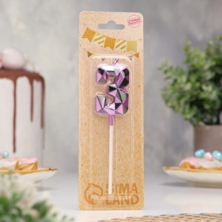 Candle for Cake "Almaz", number "3", purple metallic-1