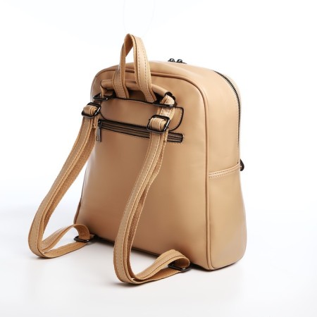 Women's backpack made of artificial leather with lightning, 1 pocket, beige color-3