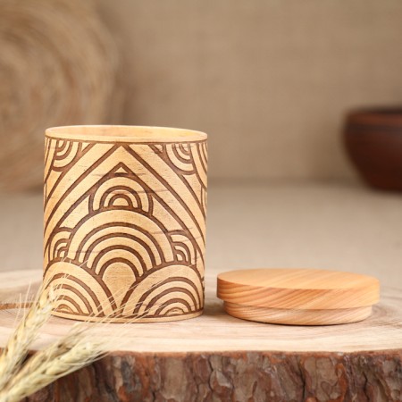 TUES for spices "Ornament", honey, 8x8x10 cm, 300 ml, birch bark-2