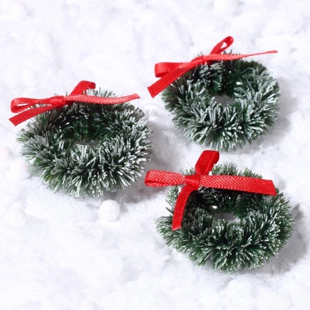 Decor "New Year's Wreath with a bow", a set of 3 pcs., Size 1 pc. -3 cm, the color is light green-2