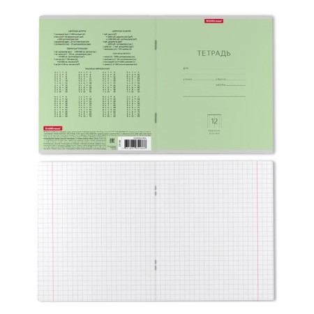 Notebook 12 sheets in the large cage of Erichkrause "Classic", cardboard cover, green-5