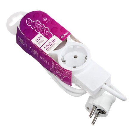 Duwi extension cord, 3 sockets, 1.5 m, 10 A, 2200 W, PVS 3x0.75 mm2, with salary, white-3