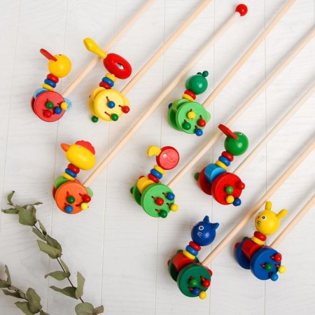 Children's catka on the stick "Animals with beads on wheels" 9 × 14 × 50, mix-3