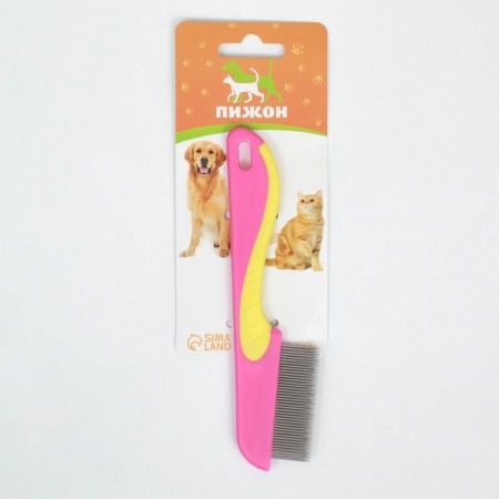 A comb for wool 15.6 x 3.6 cm, short teeth 1.7 cm, pink-yellow-4