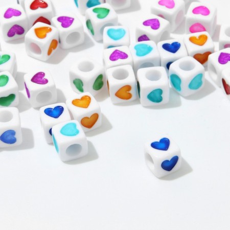 Acrylic bead "Heart", cube 7 × 7 mm, set 10 g, color-1
