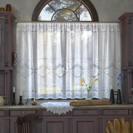 Tulle to the kitchen with curtain tape, 170x270 cm, white color, 100% polyester