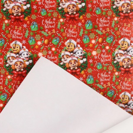 New Year. Packaging paper, 70x100 cm, puppy patrol-3