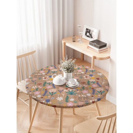 Tables on the table “Drawings of nature”, round, oxford, elastic band, size 120x120 cm, diameter 75-100 cm-2