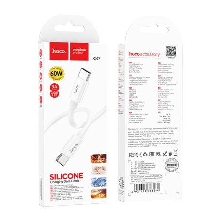 Cable Hoco X87, Type-C-Type-C, 3 A, 1 m, braid silicone, white-5