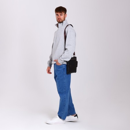 Male bag on lightning, terra dever, long belt, black color-5