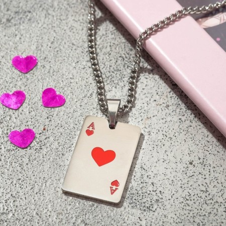 Pendant "Map" ace worms, red color in silver, 70 cm