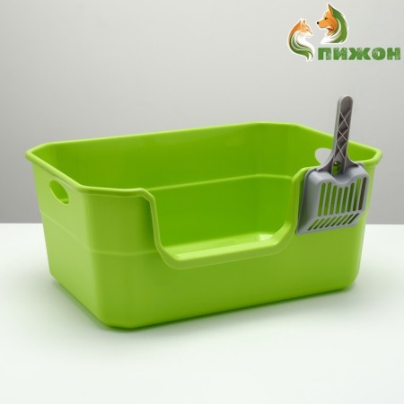 The toilet open with a side entrance with a scoop and a filter, 50 x 35 x 24 cm, green-1