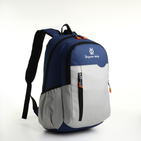 School backpack, 2 lightning departments, 3 pockets, gray/blue color-2