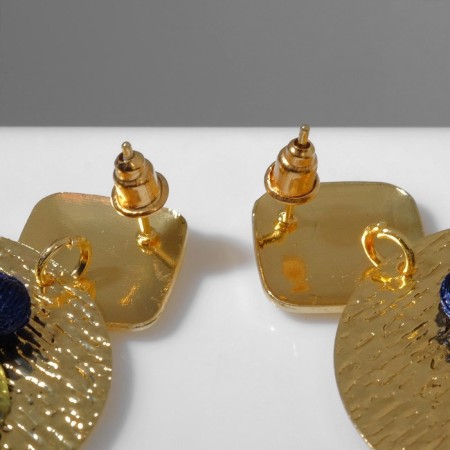 Earrings Assorted Hindi's Brushes, dark blue color in gold, l brush 9 cm-1