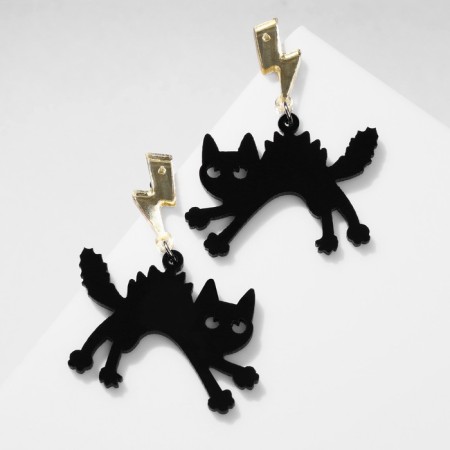 Acryl Earrings "Halloween" cats with lightning, black color in gold