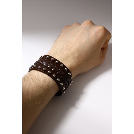 Bracelet skin "minimal" weaving, brown color with silver, 23 cm-4