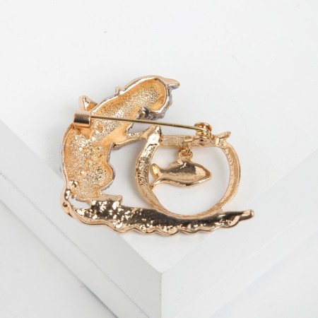 Brooch "Cat" with an aquarium, the color is gray-red in gold-2