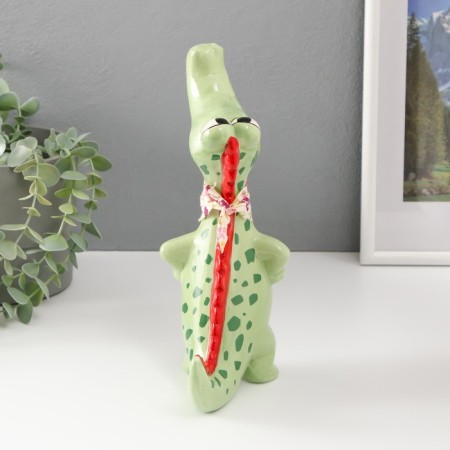 Souvenir Ceramics "Crocodile with a scarf" Green 14.2x9.5x24.5 cm-2
