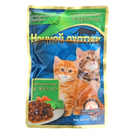 Wet food "Night Hunter" for kittens, chicken/rabbit in jelly, spider, 100 g