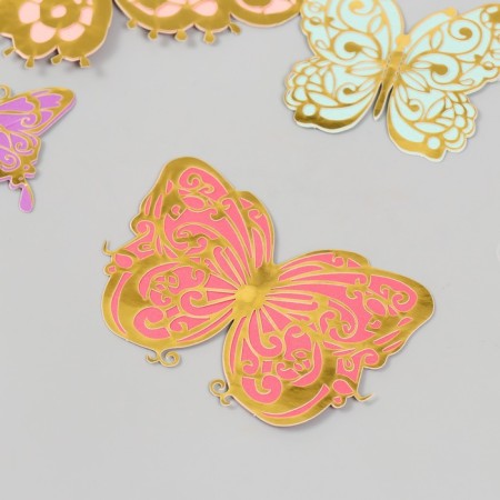 Butterflies cardboard double wings "openwork. Delicate colors" set 12 pcs h = 4-10 cm-3