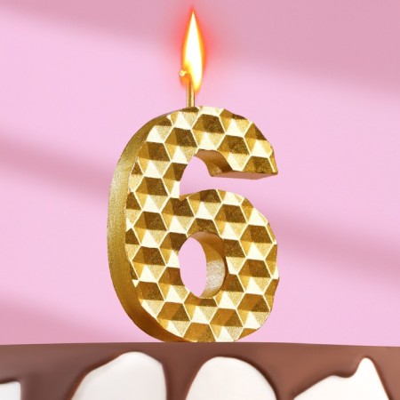 Candle in the cake on the skeleton "Sot", the number 6, 7 cm, gold