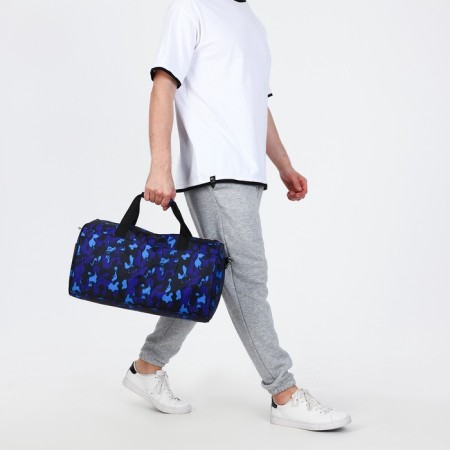 Road bag with zipper, outer pocket, long belt, blue/black color-6