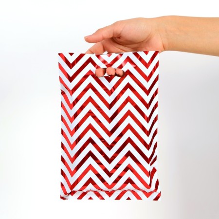 Gift, metallized package, "zig-zag" red 17x25 cm, 20 microns 10 pcs set-1