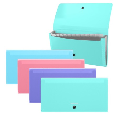 Folder folder, 260 x 138 mm (Travel), 12 departments, 600 μm, Erichkrause "Diagonal Pastel", on the button, embossing "Sand", mix