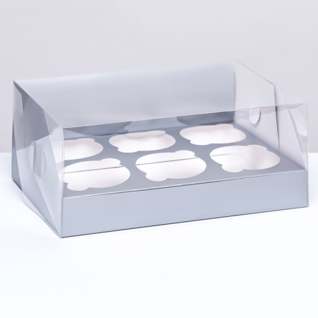 Confectionery folding box for 6 cupcakes 23.5 x 16 x 10, silver