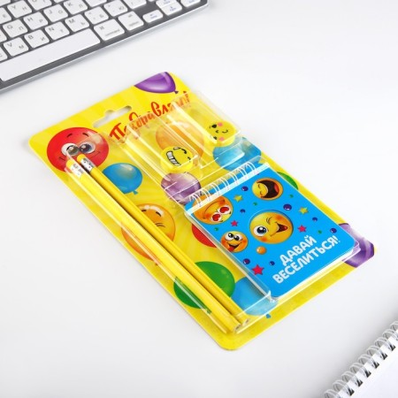 Chancellery "Congratulations", pencils 2 pcs, eraser 2 pcs, notebook-8