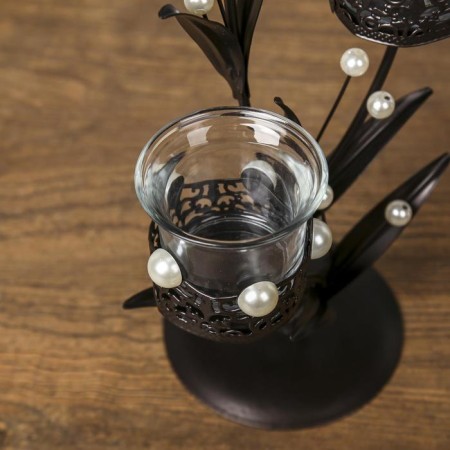 Summary metal, glass for 3 candles "openwork with pearls" black 29x15x11.5 cm-6