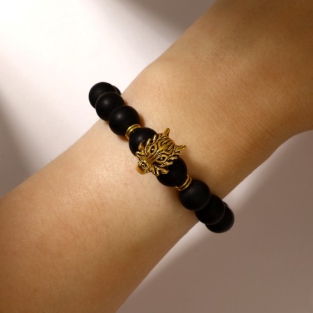 Bracelet Unisex "Bastion" Dragon, black color with black gold, ball No. 10, d = 7 cm-3