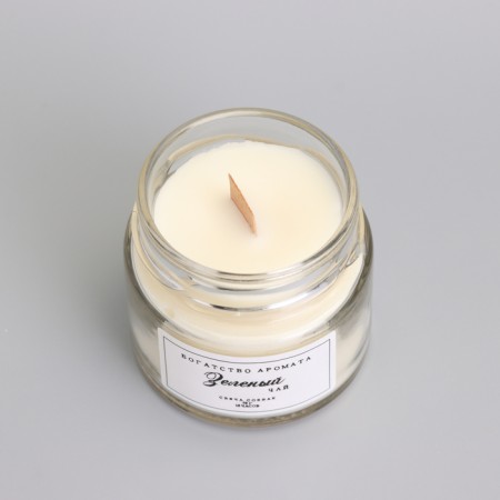 Aromatic candle made of soy wax in a bank, 75 g, green tea-3
