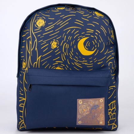 Backpack school textile art, with an overflowing patch, the color of the dark blue-7